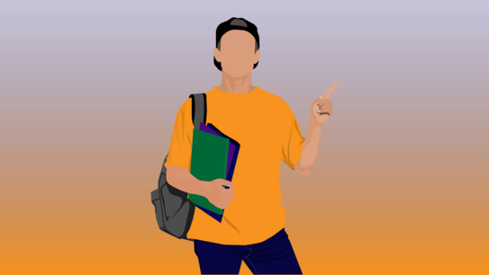 motivated student (male) motivated student shows to the top right corner