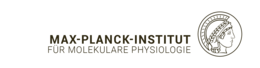 Das Logo des MPI. Schwarze Buchstaben und die Illustration eines römischen Feldherrn auf schwarzem Grund: Max-Plank-Institut für molekulare Physiologie